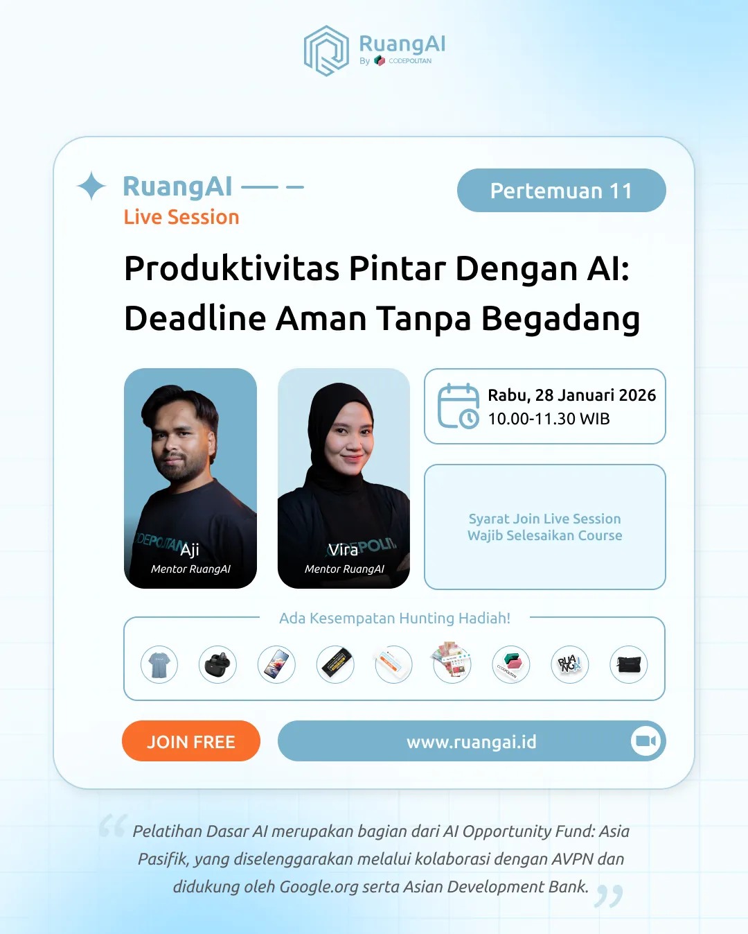 (Live Session RuangAI) Produktivitas Pintar dengan AI: Deadline Aman Tanpa Begadang 