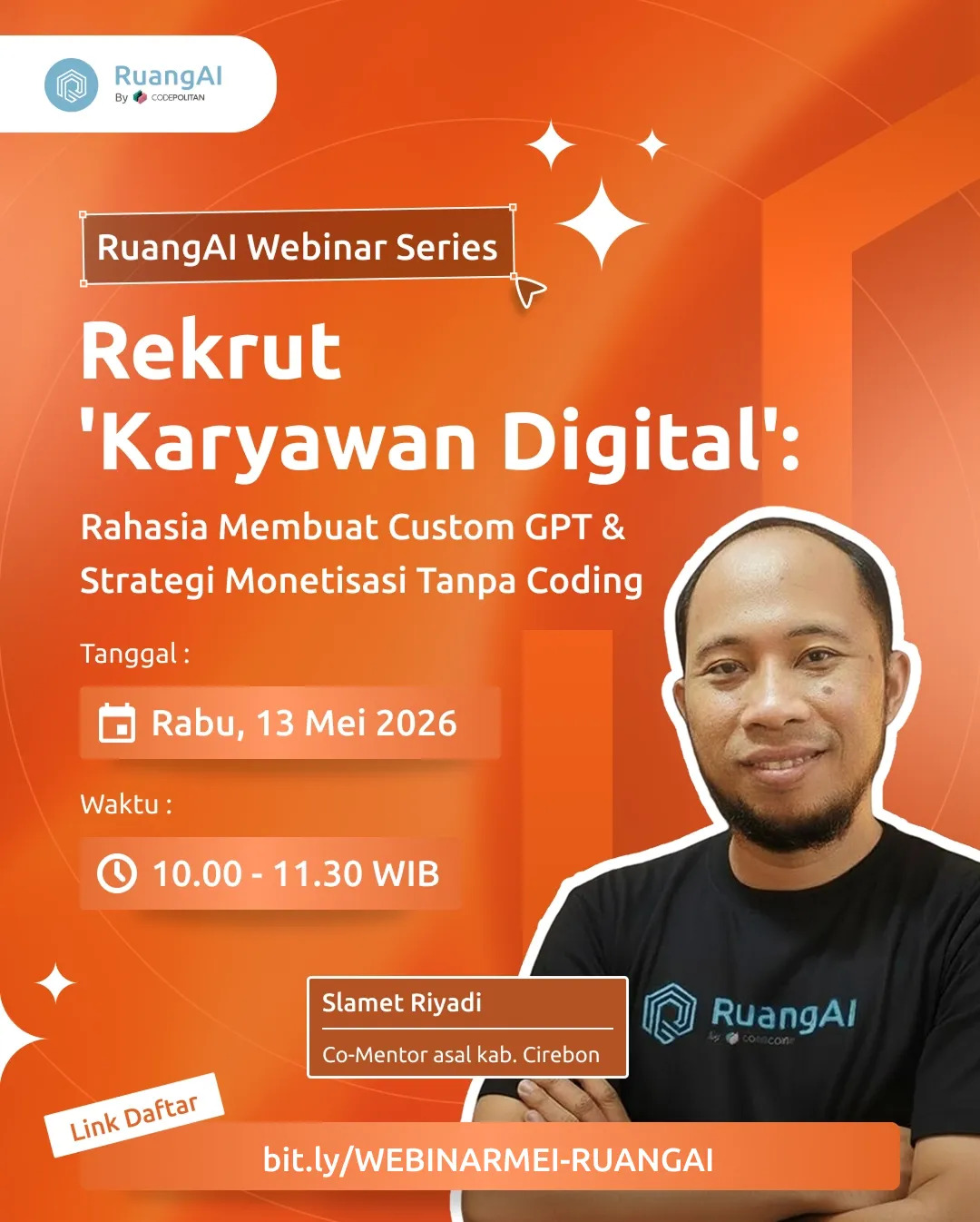 [Ekslusif Webinar] Rekrut ‘Karyawan Digital’: Rahasia Membuat Custom GPT & Strategi Monetisasi Tanpa Coding