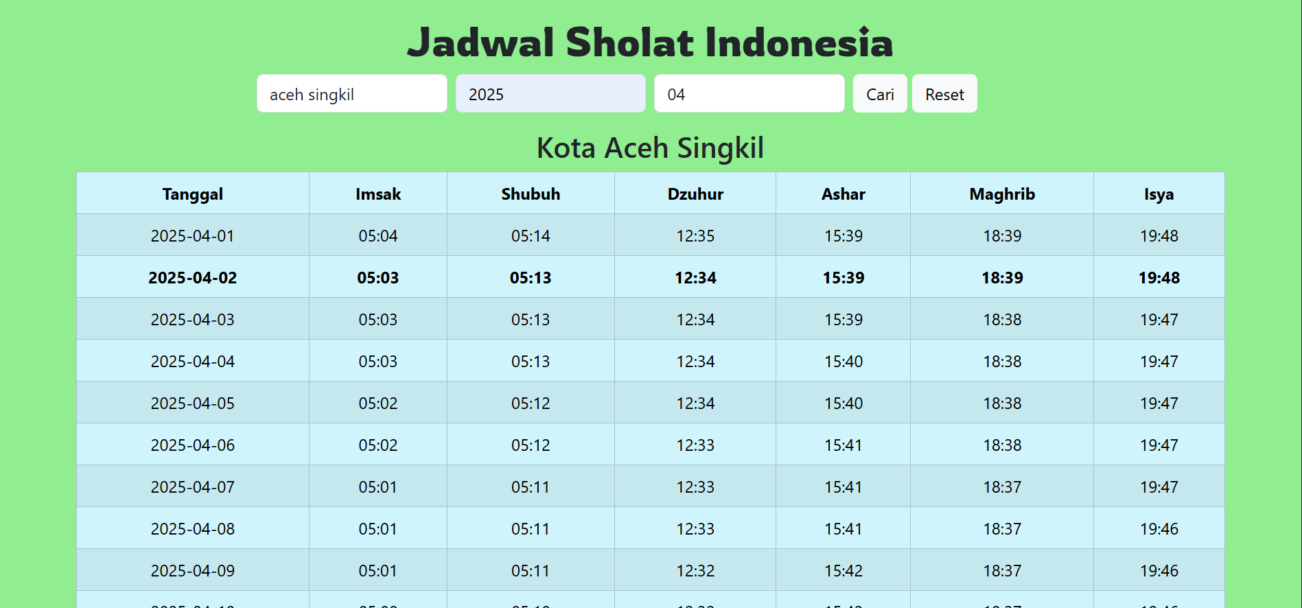 Jadwal Solat Indonesia