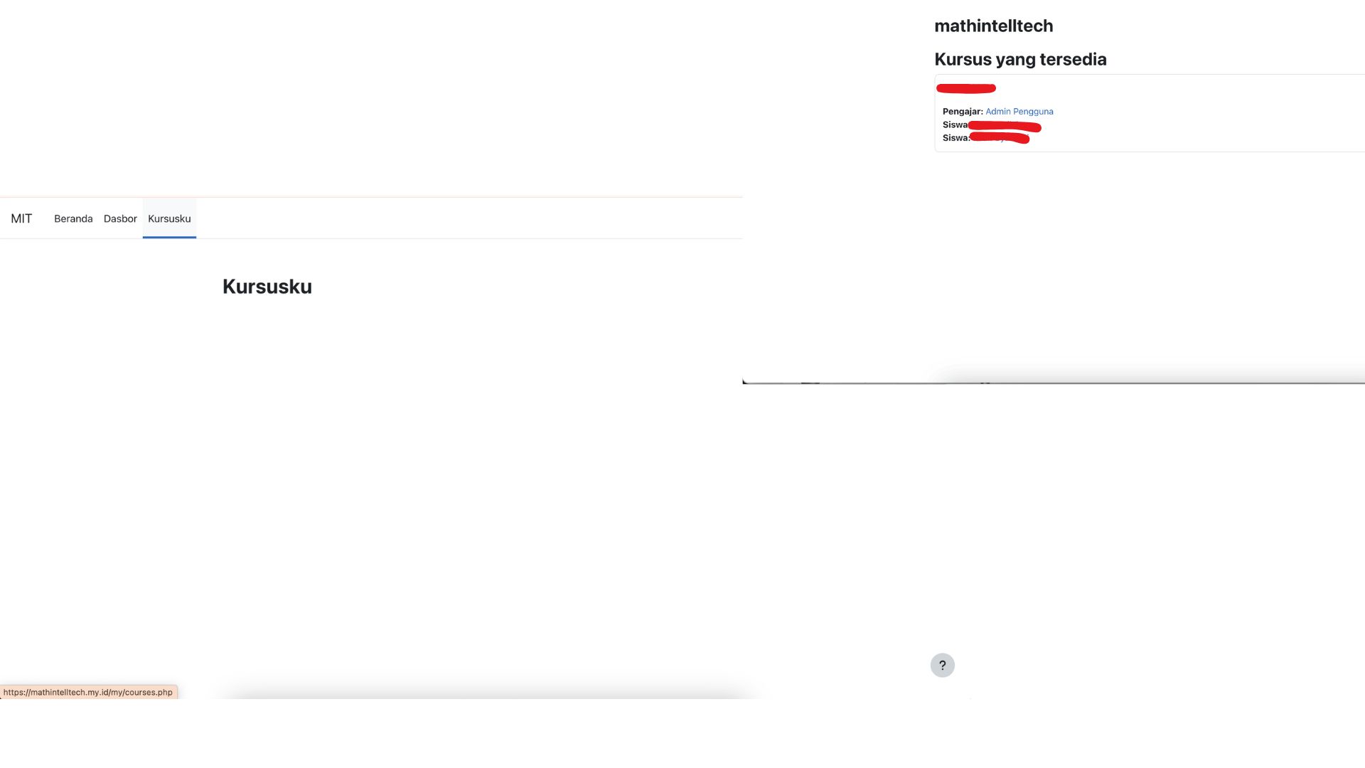 Moodle : Kursus dan Dashboard Pengguna Tidak Muncul