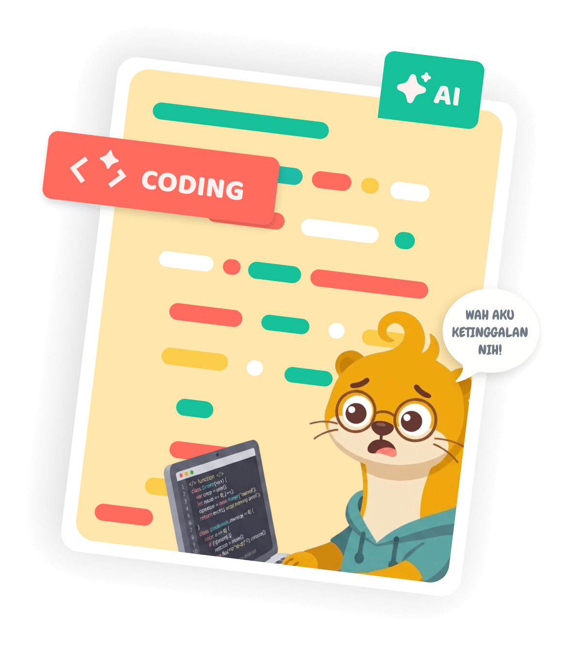 Ilustrasi Biko belajar coding dan AI