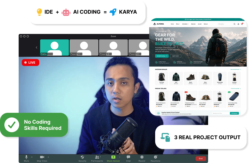 Ilustrasi builder membangun aplikasi dengan AI